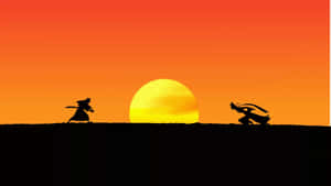 兩名武士剪影在夕陽下準備戰鬥。 — 混沌武士 壁紙