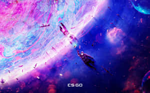 兩名CS:GO玩家在色彩繽紛的宇宙星雲中漂流，伴有漂浮碎片。 — 魯路修·蘭佩洛奇 壁紙