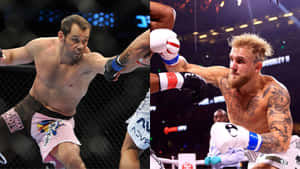 兩名MMA拳手在八角籠內於場館燈光下互相出拳。 — 湯姆貓與傑利鼠 iPhone 壁紙
