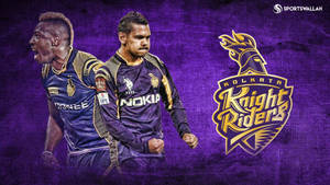 兩名穿著Kolkata Knight Riders制服的板球運動員在紫色紋理背景上。 — 加爾各答 壁紙