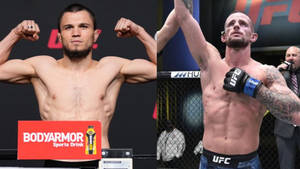 兩名赤裸上身的MMA拳手在UFC八角籠中展示肌肉並慶祝。 — 極限運動 壁紙