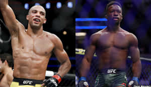 八角籠內的兩名UFC拳手，一人慶祝勝利，另一人準備就緒。 — 運動 壁紙
