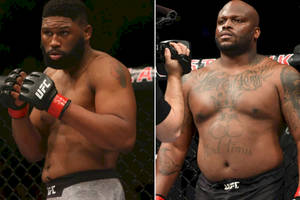 兩名身穿UFC裝備的男性MMA拳手在八角籠內擺姿勢。 — 終極格鬥冠軍賽 壁紙