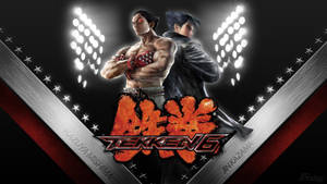 兩名 Tekken 6 戰士在體育場燈光下與遊戲標誌合影。 — 三島一八 壁紙