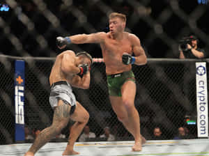 八角籠中的兩名MMA拳手，一人出拳，另一人格擋。 — 4:3 壁紙