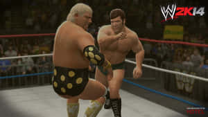 WWE 2K14比賽期間，兩名摔角手在擂台上。 — 電玩遊戲 GIF 壁紙