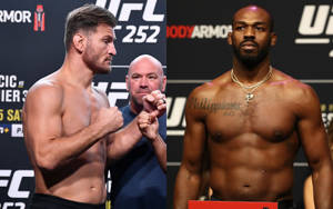 兩名男性MMA拳手在UFC稱重時表情嚴肅。 — 運動 壁紙