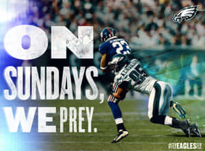 足球運動員在移動中，疊加文字 'On Sundays, We Prey'。 — 超級盃 壁紙