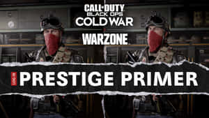 兩名戴面具的士兵身穿軍裝，手持一面寫著 Prestige Primer 的破損橫幅。 — 電玩遊戲 GIF 壁紙