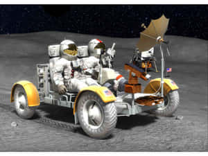 兩名太空人在星空下的月球表面駕駛月球車。 — 美學月亮 壁紙