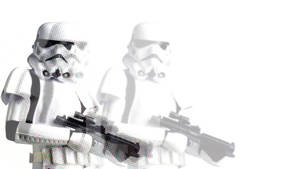 兩名身穿白色盔甲的風暴兵手持步槍，帶有半色調紋理。 — 星際大戰 雙螢幕 壁紙