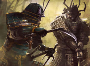 兩名全副武裝的武士正在進行激烈的劍術對決。 — 混沌武士 壁紙