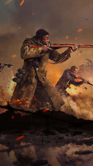 士兵在爆炸和碎片的火熱戰場上開火。 — 電玩遊戲 GIF 壁紙