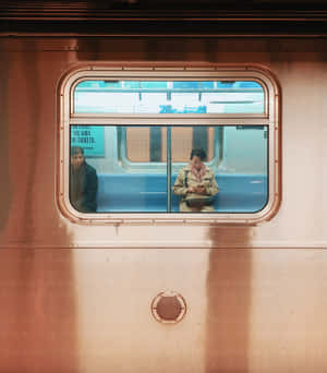 透過車窗看到兩名人士坐在火車車廂內 — 小米 Mix Fold 4 壁紙