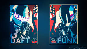 兩張 Daft Punk 機器人海報，帶有舉起的拳頭和大膽文字 — 達巴比 壁紙