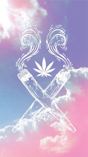 兩支交叉的大麻煙，煙霧在粉彩天空和雲朵中升起。 — 漂亮手機 壁紙