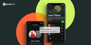 Spotify Blend功能在智慧型手機上顯示兩個用戶之間的音樂品味重疊，帶有彩色抽象圓圈。 — Spotify 壁紙