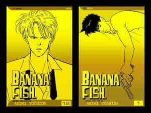 兩本《Banana Fish》漫畫封面，角色以黃色背景和粗體文字呈現。 — 香蕉魚 壁紙