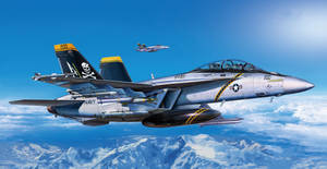 兩架海軍戰鬥機在晴朗藍天中飛越積雪的山脈。 — 空軍 壁紙