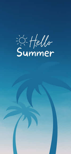 兩棵棕櫚樹帶有「Hello Summer」文字襯托藍色天空。 — iPhone 17 Pro Max 壁紙