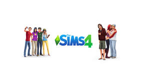 The Sims 4 標誌兩側各有兩組不同的動畫角色在擺姿勢。 — 電玩遊戲 GIF 壁紙