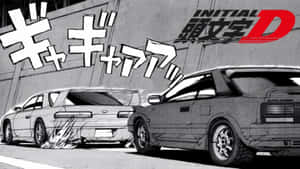 兩輛動漫風格的賽車在街道上疾馳，帶有音效。 — 漫畫分鏡 壁紙