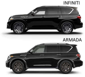 兩輛黑色Infiniti Armada SUV以攝影棚側面輪廓視角展示。 — 好看汽車 壁紙