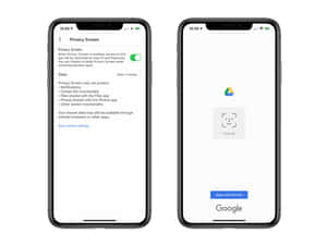 兩部iPhone顯示隱私螢幕設定及透過Face ID的Google登入。 — 乾淨 壁紙