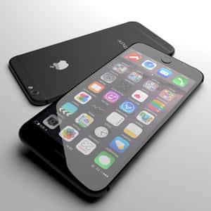 兩部黑色iPhone，一部顯示主屏幕，另一部顯示背面在灰色表面上 — 酷炫iPhone 壁紙