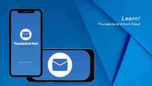 兩部智慧型手機在藍色背景上顯示帶有學習文字的 Thunderbird Mail 應用程式。 — 霹靂貓 壁紙
