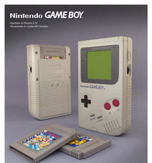 灰色背景上的兩部米色 Game Boy 主機及遊戲卡帶。 — 榮耀Magic V 壁紙