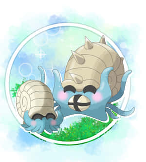 兩隻卡通蝸牛生物，有藍色觸手和螺旋殼，坐在發光泡泡內的草地上。 — 小米 Mix Fold 4 壁紙