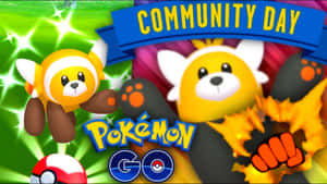 兩隻可愛的狐狸寶可夢角色在 Pokémon GO 中慶祝 Community Day，帶有發光效果。 — 電玩遊戲 GIF 壁紙