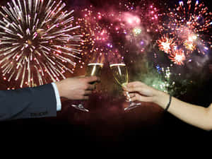 兩人在夜晚煙火下用香檳祝酒。 — 新年快樂 2020 壁紙