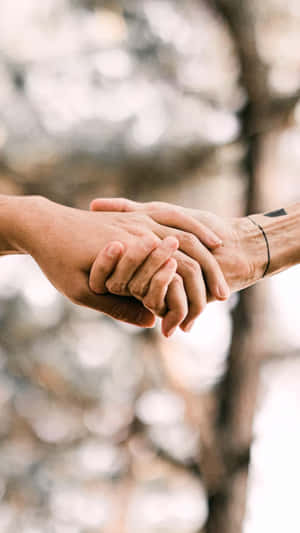 兩隻手在森林環境中緊緊相握。 — 手牽手 壁紙