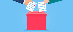 兩隻手將選票投入一個紅色投票箱。 — 選舉 壁紙