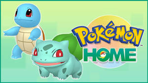 傑尼龜和妙蛙種子在Pokémon HOME標誌旁邊微笑。 — 傑尼龜 壁紙
