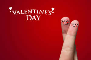 兩隻微笑的手指在紅色背景上觸碰，帶有Valentine's Day文字。 — 情人節快樂 壁紙