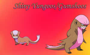 漸變紅橙色背景上的閃亮Yungoos和Gumshoos寶可夢角色。 — 卡通 壁紙