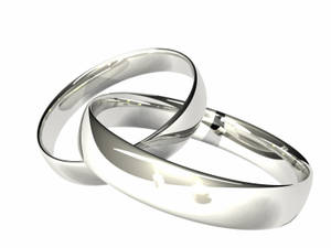 兩隻交織的銀色結婚戒指在白色背景上。 — 乾淨 壁紙