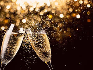 兩隻香檳杯碰杯，金色火花在空中飛舞。 — 新年 壁紙