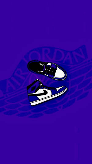Air Jordan運動鞋漂浮在紫色背景上，帶有模糊標誌 — 酷 壁紙