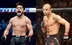 UFC八角籠中的兩名男性MMA拳手，一名慶祝，一名專注 — 終極格鬥冠軍賽 壁紙