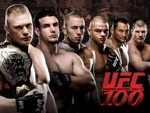 六位UFC拳手為UFC 100活動手持冠軍腰帶和手套擺姿勢。 — 終極格鬥冠軍賽 壁紙