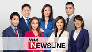 六位NHK新聞線主播穿著商務服裝為節目擺姿勢。 — 日本 壁紙