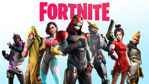 六個Fortnite遊戲角色穿著未來風格服裝，手持武器擺姿勢。 — 要塞英雄 大逃殺 壁紙