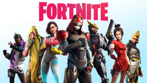 六個Fortnite遊戲角色穿著未來風格服裝，手持武器擺姿勢。 — 要塞英雄 大逃殺 壁紙