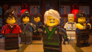 六個LEGO忍者神龜角色在一個有紅色燈籠的傳統道場中。 — 樂高旋風忍者 壁紙