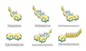 六個愚蠢的卡通蟲狀生物，名字如 Dunsparce 和 Sparcennnnnnn。 — 電玩遊戲 GIF 壁紙