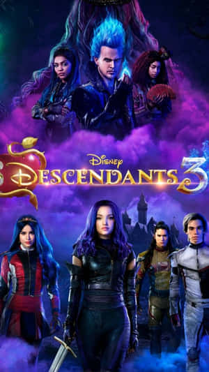 六個來自迪士尼 Descendants 3 的年輕角色在城堡前英勇地擺姿勢。 — 迪士尼反派 壁紙